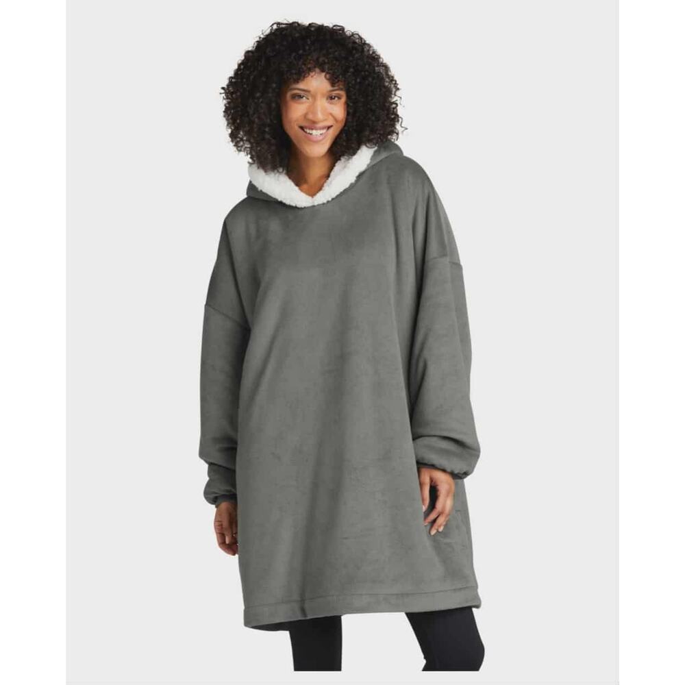 Port Authority Mountain Lodge Gray Wearable Blanket Fleece Warm Cozy Hooded